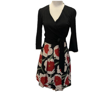 Diane von Furstenberg JEWEL Black/Wildflower Combo Pleated Wrap Dress $548 Sz 8